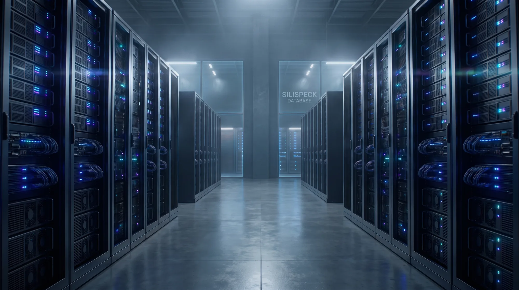 Rows of server racks in a datacenter